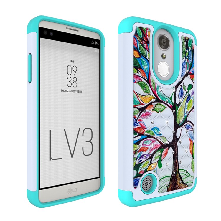 For LG Aristo MS210 (LV3) Starry Sky Rhinestone Patterned PC + Silicone Mobile Cover - Colorful Tree-1