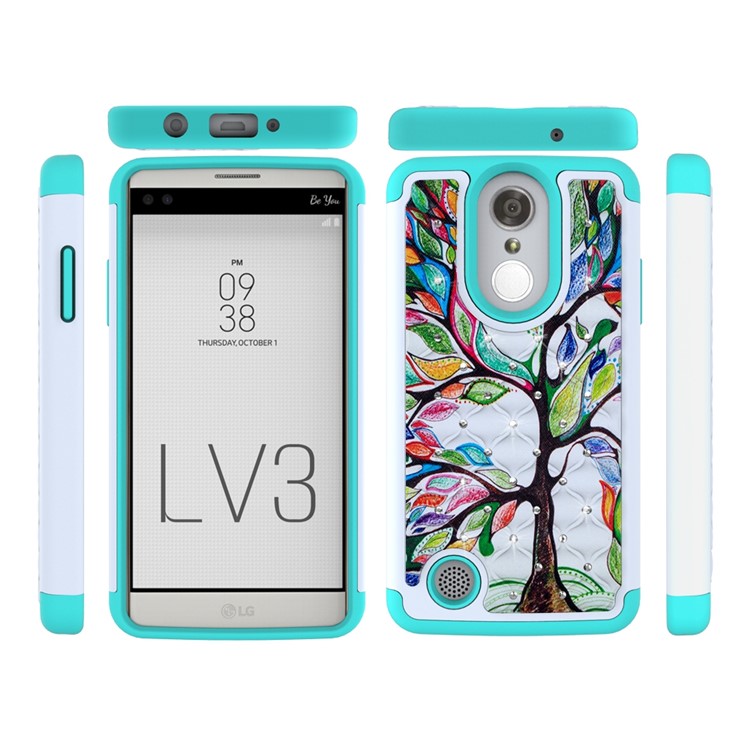 For LG Aristo MS210 (LV3) Starry Sky Rhinestone Patterned PC + Silicone Mobile Cover - Colorful Tree-2