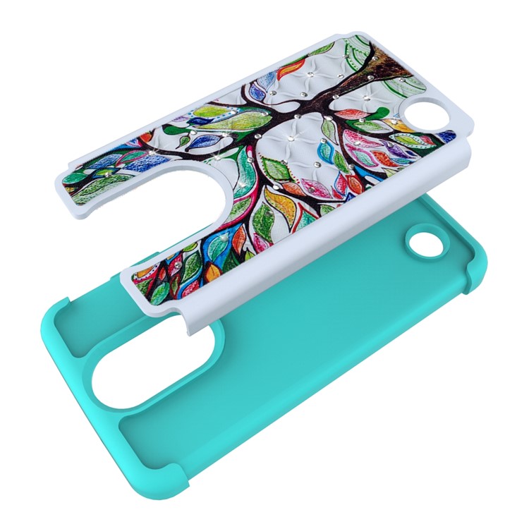 For LG Aristo MS210 (LV3) Starry Sky Rhinestone Patterned PC + Silicone Mobile Cover - Colorful Tree-3