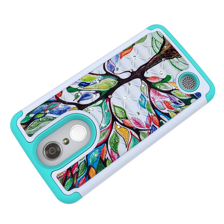 For LG Aristo MS210 (LV3) Starry Sky Rhinestone Patterned PC + Silicone Mobile Cover - Colorful Tree-4