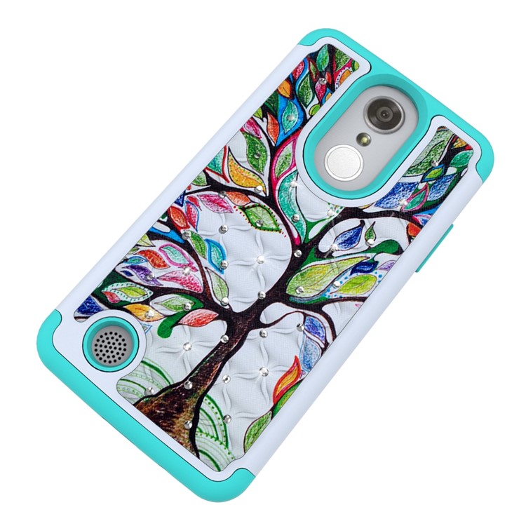 For LG Aristo MS210 (LV3) Starry Sky Rhinestone Patterned PC + Silicone Mobile Cover - Colorful Tree-5