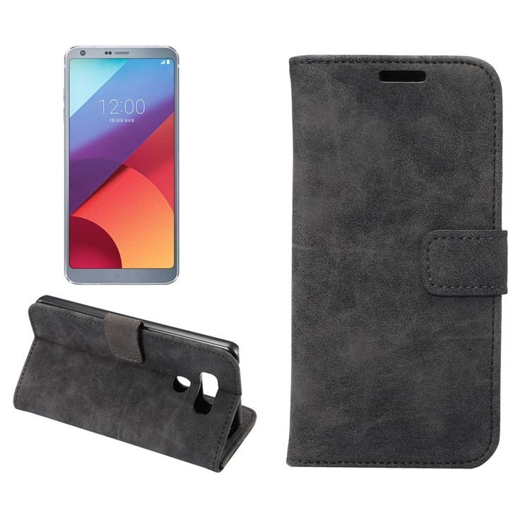 Retro Style Leather Wallet Stand Case for LG G6 - Black-1