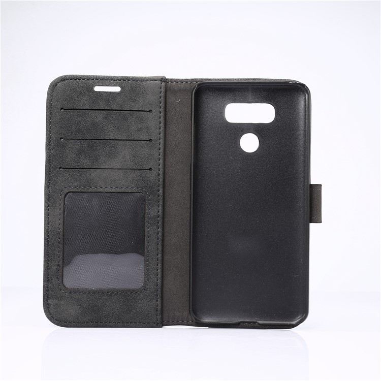 Retro Style Leather Wallet Stand Case for LG G6 - Black-4