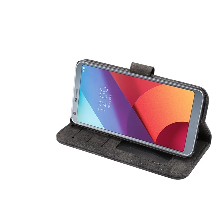 Retro Style Leather Wallet Stand Case for LG G6 - Black-6