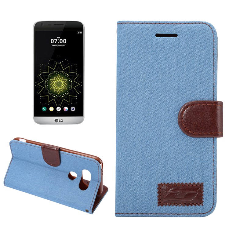 Jeans Cloth Leather Stand Card Holder Case for LG G6 - Baby Blue-1