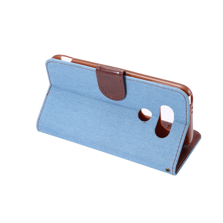 Jeans Cloth Leather Stand Card Holder Case for LG G6 - Baby Blue-4