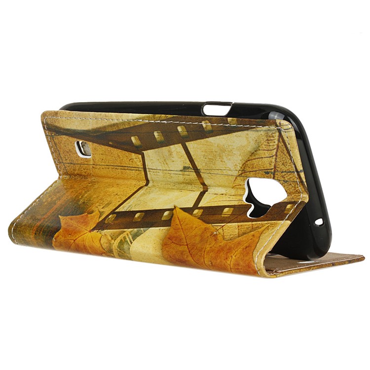 Printing Pattern Leather Case Stand Wallet for LG K3 (2017) - Eiffel Tower and Maple Leaves-4