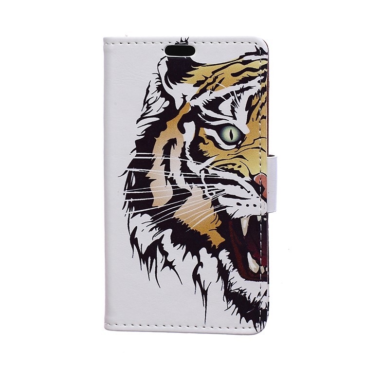 Printing Pattern Leather Case Stand Card Holder Cover for LG K3 (2017) - Fierce Tiger-1