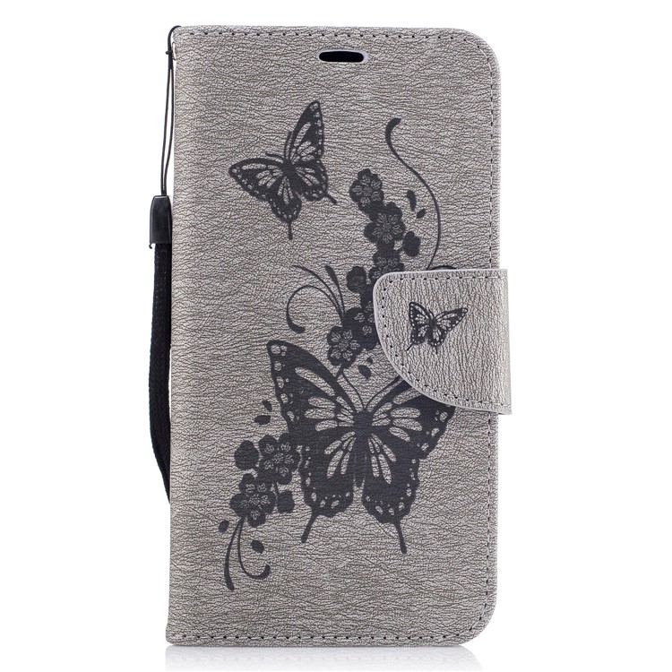 Imprinted Butterflies Flowers Leather Wallet Case Stand for LG K10 (2017)- Grey-2