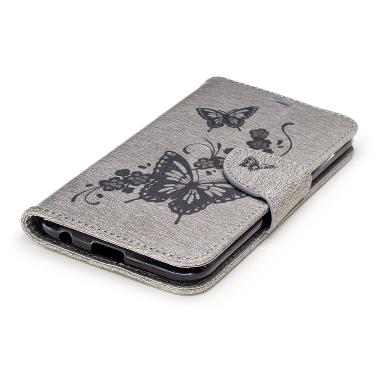 Imprinted Butterflies Flowers Leather Wallet Case Stand for LG K10 (2017)- Grey-6