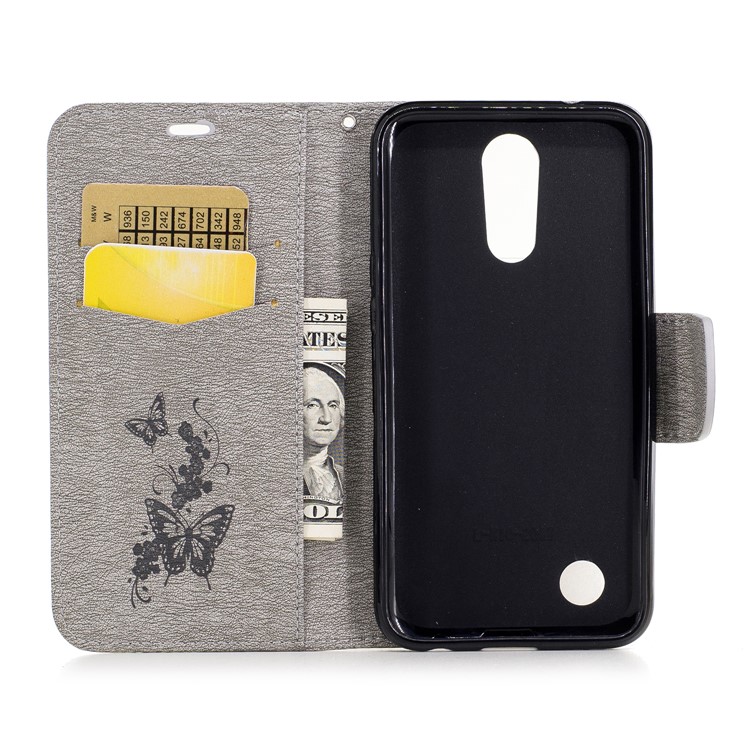 Imprinted Butterflies Flowers Leather Wallet Case Stand for LG K10 (2017)- Grey-8