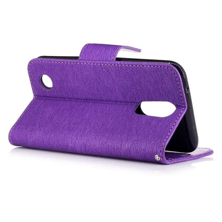 Butterflies Flowers Imprinted Pattern Leather Wallet Phone Shell with Strap for LG K10 (2017) - Purple-4
