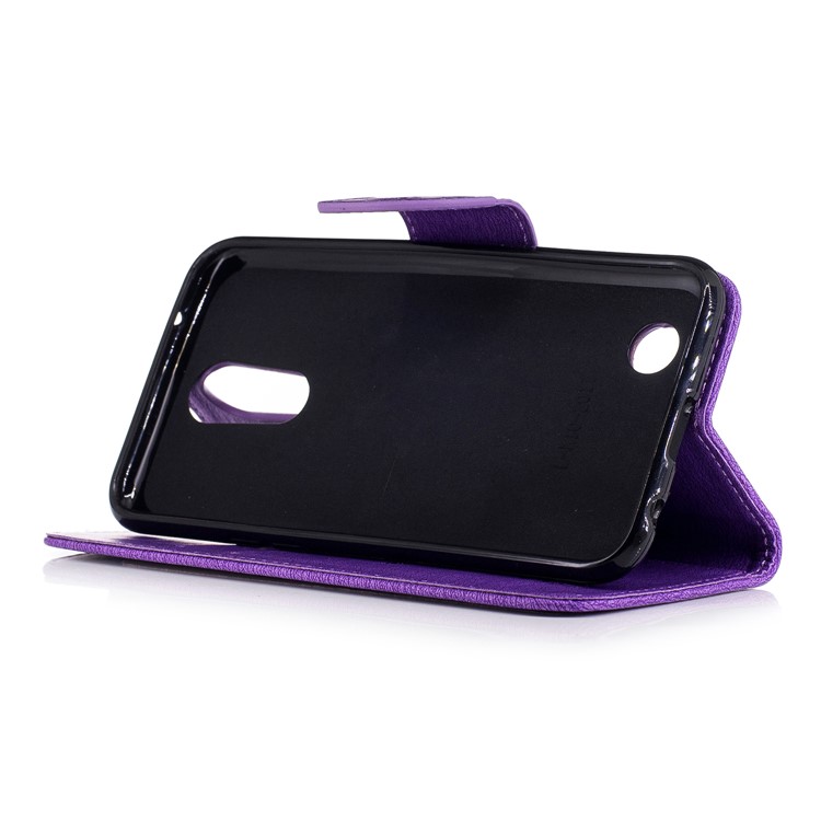 Butterflies Flowers Imprinted Pattern Leather Wallet Phone Shell with Strap for LG K10 (2017) - Purple-5