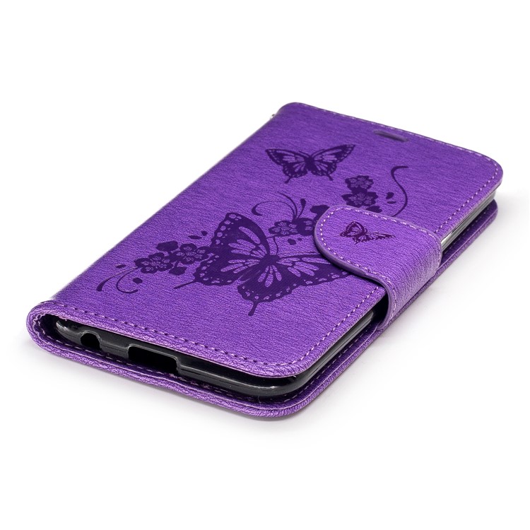 Butterflies Flowers Imprinted Pattern Leather Wallet Phone Shell with Strap for LG K10 (2017) - Purple-6