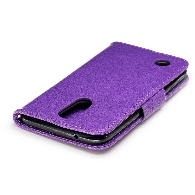 Butterflies Flowers Imprinted Pattern Leather Wallet Phone Shell with Strap for LG K10 (2017) - Purple-7