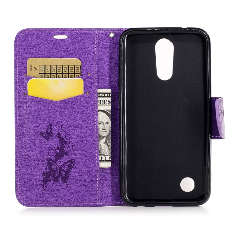 Butterflies Flowers Imprinted Pattern Leather Wallet Phone Shell with Strap for LG K10 (2017) - Purple-8