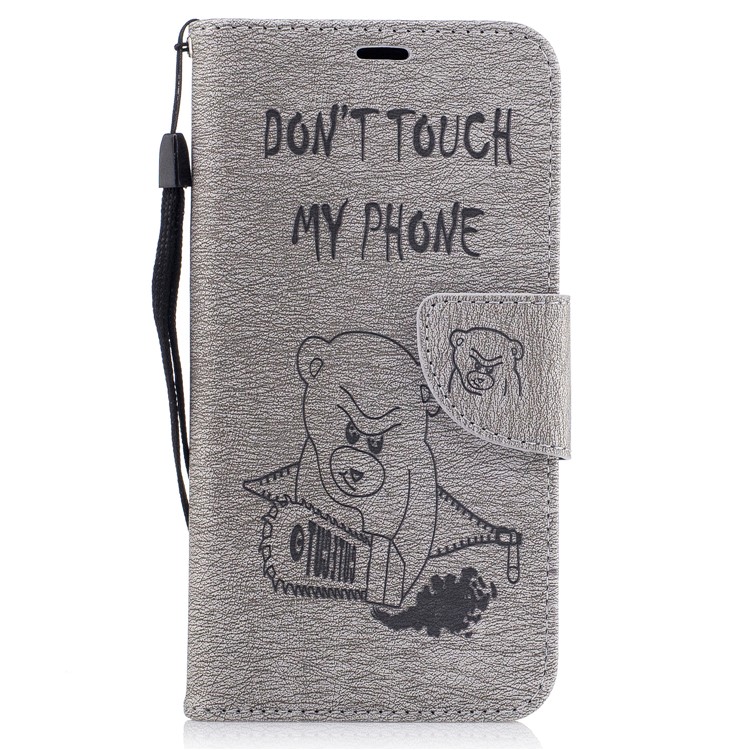 For LG K10 (2017) Imprinted Bear Warning Words Pattern Leather Wallet Protective Case - Grey-2