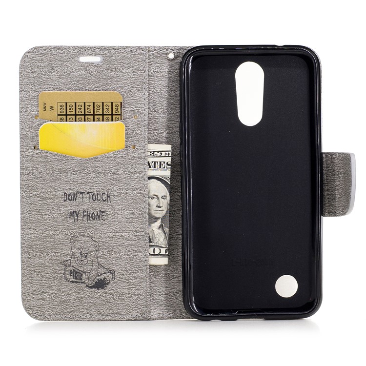 For LG K10 (2017) Imprinted Bear Warning Words Pattern Leather Wallet Protective Case - Grey-8