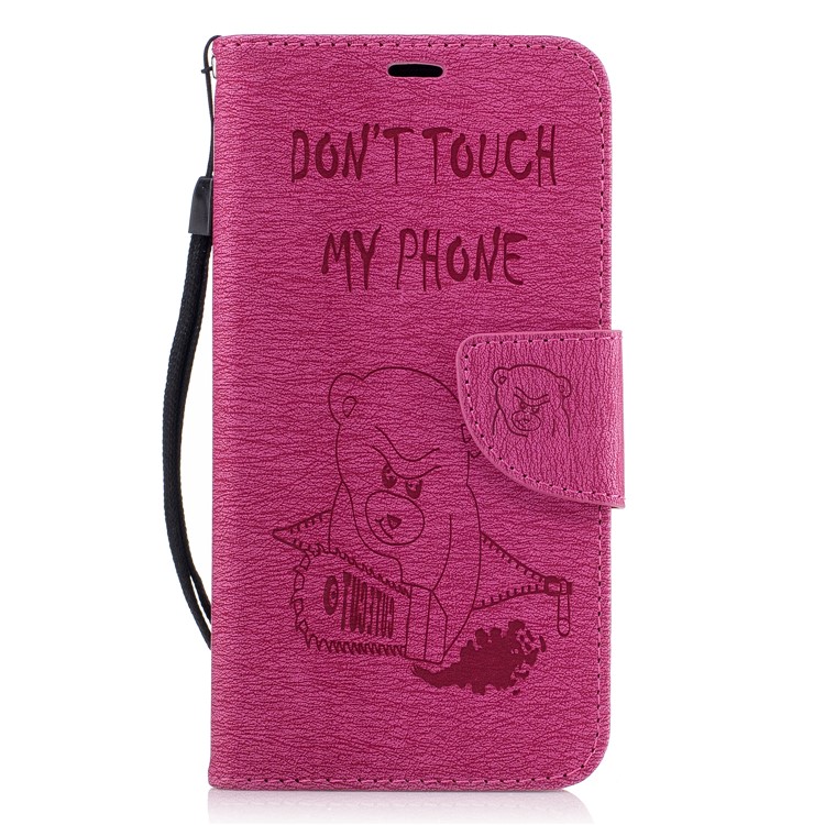 Bear Warning Words Imprinted Pattern Leather Wallet Phone Shell for LG K10 (2017) - Rose-2