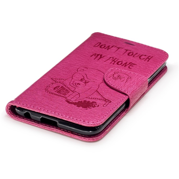 Bear Warning Words Imprinted Pattern Leather Wallet Phone Shell for LG K10 (2017) - Rose-6