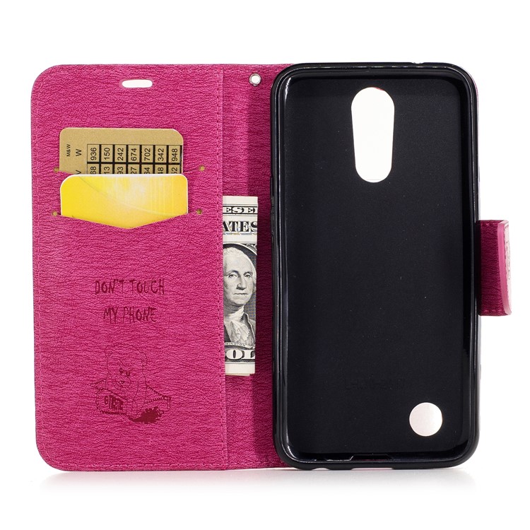 Bear Warning Words Imprinted Pattern Leather Wallet Phone Shell for LG K10 (2017) - Rose-8