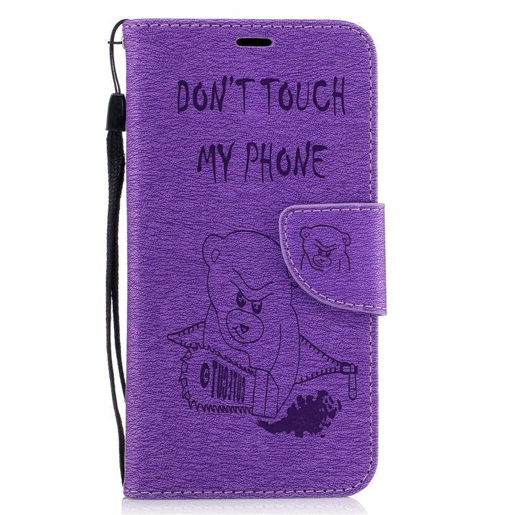 Imprinted Bear Warning Words Stand Leather Wallet Mobile Casing for LG K10 (2017) - Purple-2