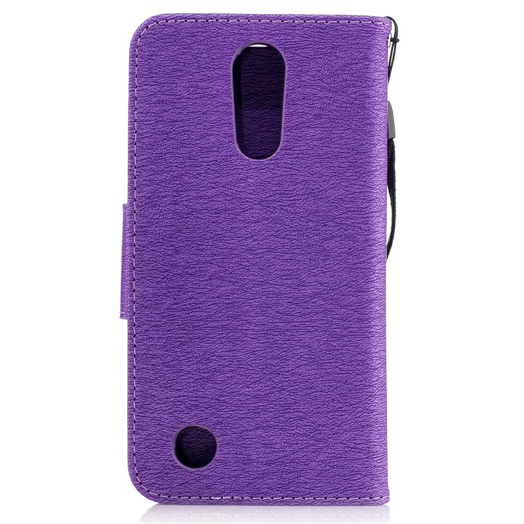 Imprinted Bear Warning Words Stand Leather Wallet Mobile Casing for LG K10 (2017) - Purple-3