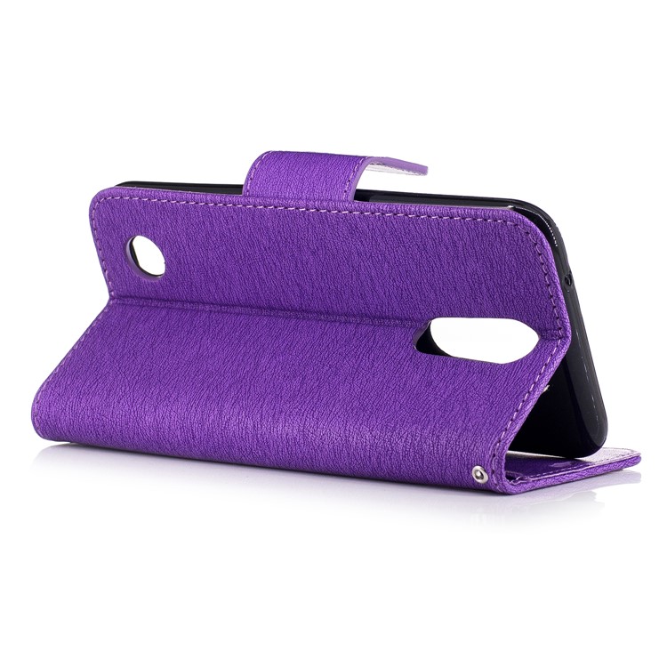 Imprinted Bear Warning Words Stand Leather Wallet Mobile Casing for LG K10 (2017) - Purple-4