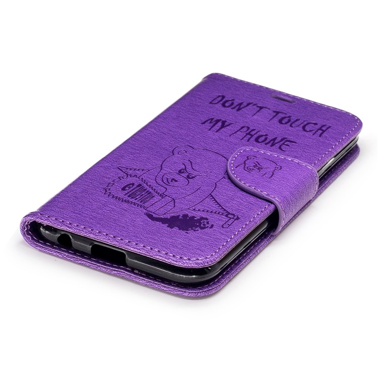Imprinted Bear Warning Words Stand Leather Wallet Mobile Casing for LG K10 (2017) - Purple-6