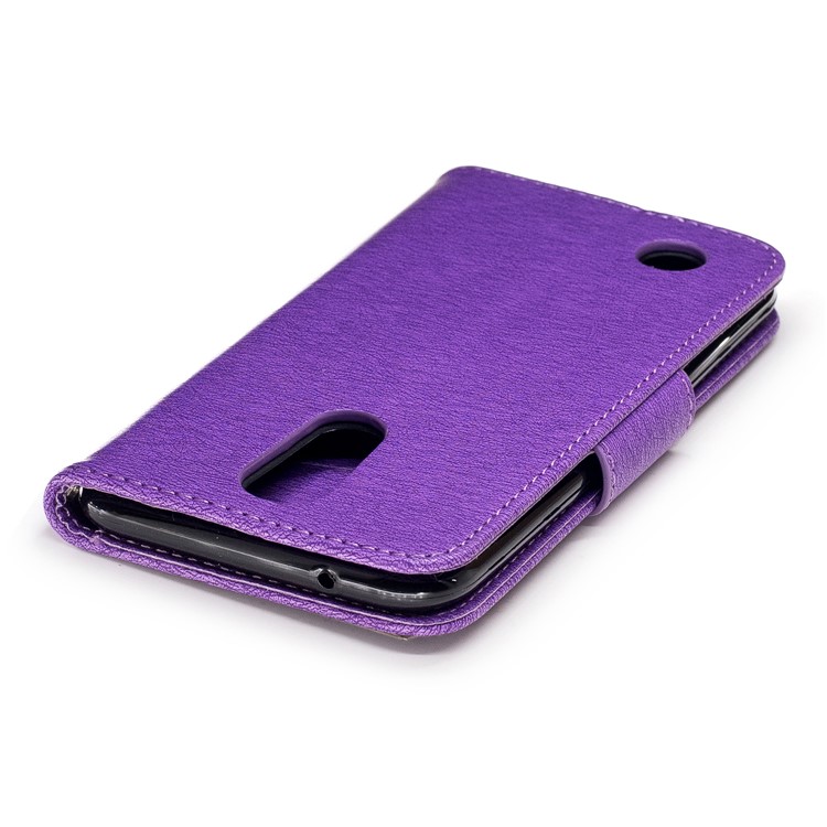 Imprinted Bear Warning Words Stand Leather Wallet Mobile Casing for LG K10 (2017) - Purple-7
