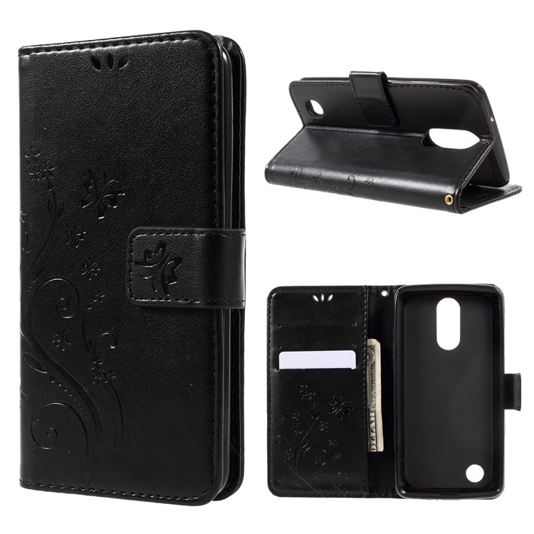 For LG K8 (2017) Butterfly Flower Imprinted Wallet Leather Case with Stand - Black-1