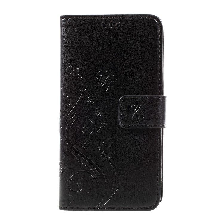For LG K8 (2017) Butterfly Flower Imprinted Wallet Leather Case with Stand - Black-3