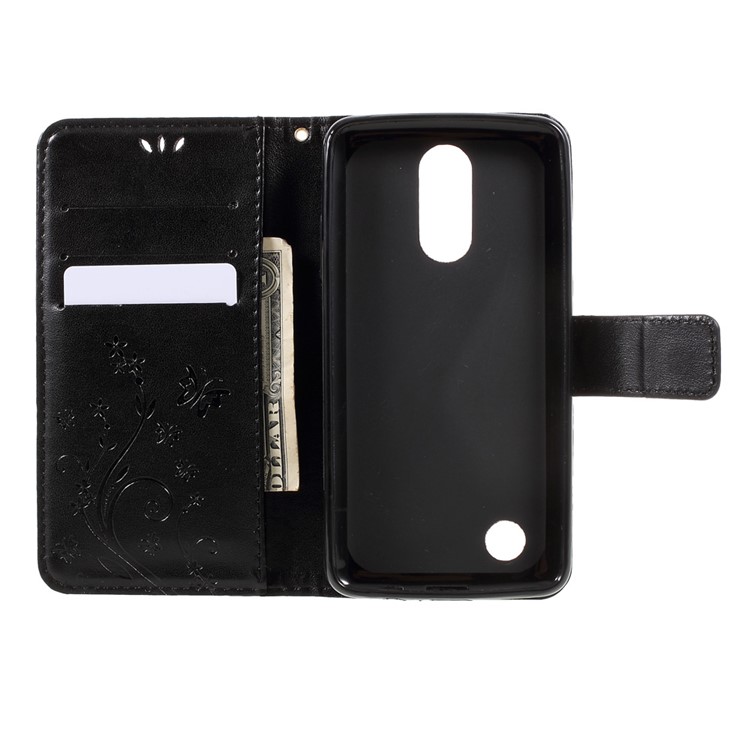 For LG K8 (2017) Butterfly Flower Imprinted Wallet Leather Case with Stand - Black-6