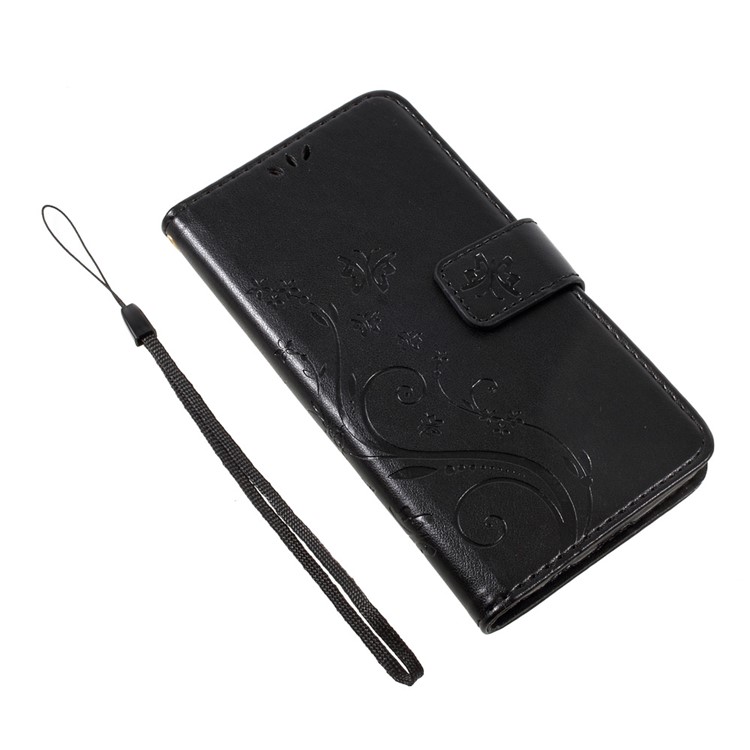 For LG K8 (2017) Butterfly Flower Imprinted Wallet Leather Case with Stand - Black-8