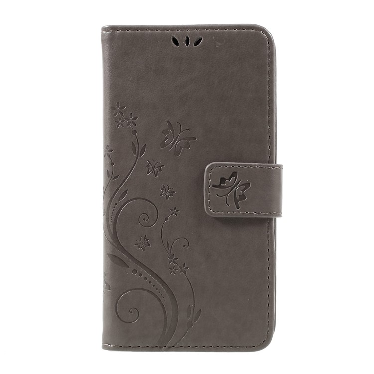 Butterfly Flower Imprinted Wallet Leather Phone Case Stand for LG K8 (2017) - Grey-1