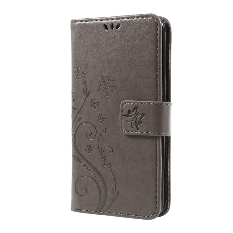 Butterfly Flower Imprinted Wallet Leather Phone Case Stand for LG K8 (2017) - Grey-2