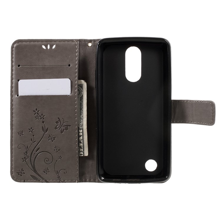 Butterfly Flower Imprinted Wallet Leather Phone Case Stand for LG K8 (2017) - Grey-6