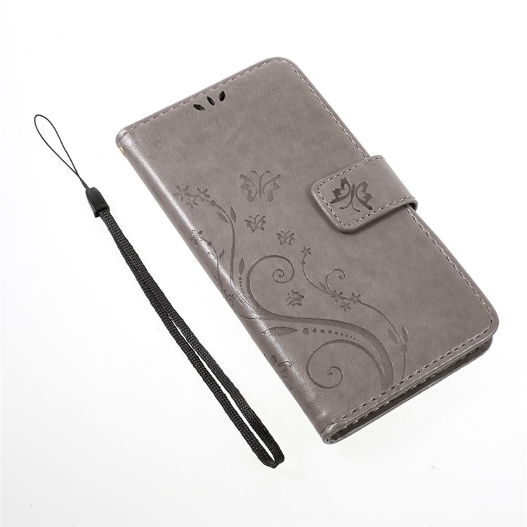 Butterfly Flower Imprinted Wallet Leather Phone Case Stand for LG K8 (2017) - Grey-7