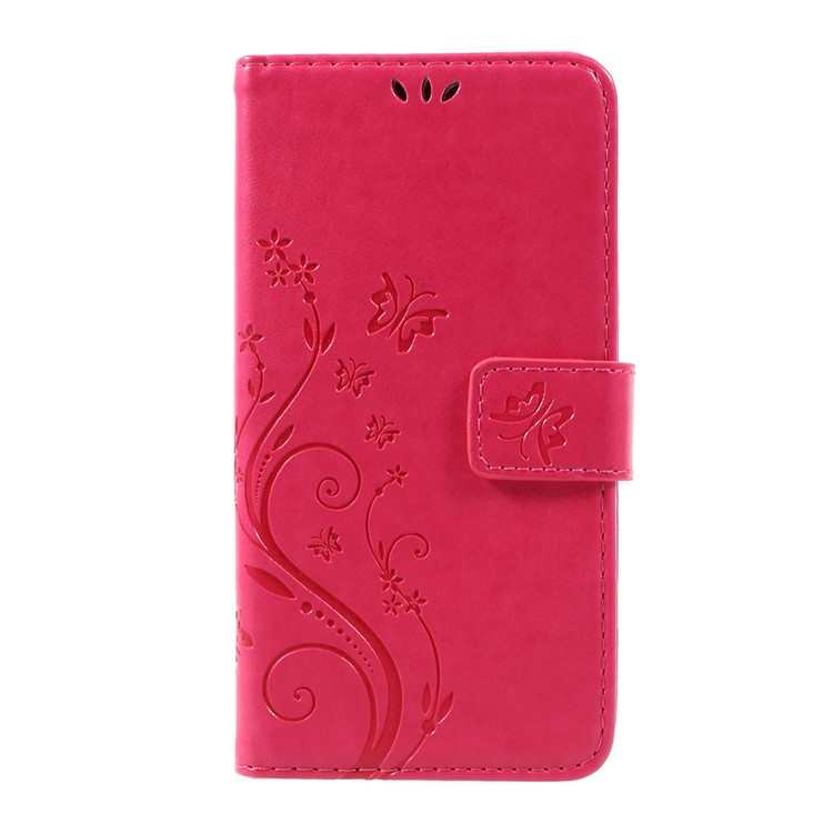 Butterfly Flower Imprinted Stand Leather Wallet Phone Case for LG K8 (2017) - Rose-1