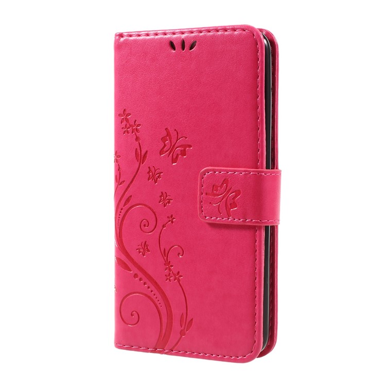 Butterfly Flower Imprinted Stand Leather Wallet Phone Case for LG K8 (2017) - Rose-2