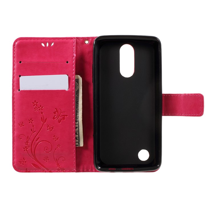 Butterfly Flower Imprinted Stand Leather Wallet Phone Case for LG K8 (2017) - Rose-6