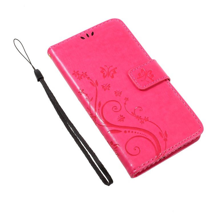Butterfly Flower Imprinted Stand Leather Wallet Phone Case for LG K8 (2017) - Rose-7