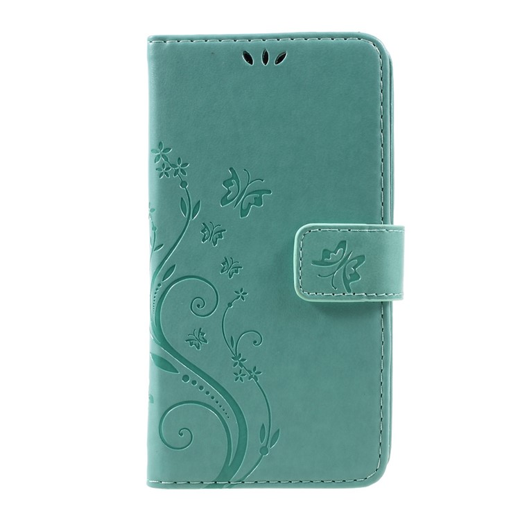 Butterfly Flower Imprinted PU Leather Wallet Case Stand for LG K8 (2017) - Cyan-1