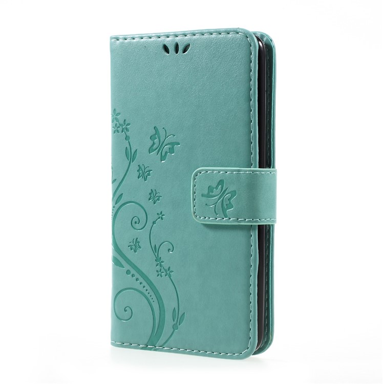 Butterfly Flower Imprinted PU Leather Wallet Case Stand for LG K8 (2017) - Cyan-2