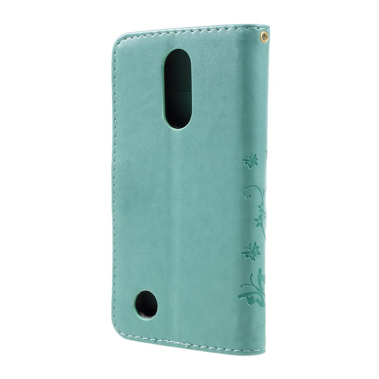 Butterfly Flower Imprinted PU Leather Wallet Case Stand for LG K8 (2017) - Cyan-3