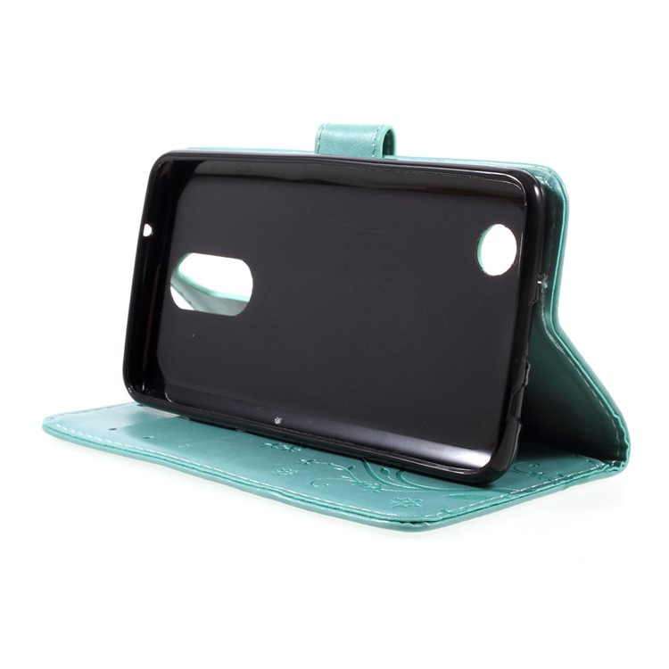 Butterfly Flower Imprinted PU Leather Wallet Case Stand for LG K8 (2017) - Cyan-4