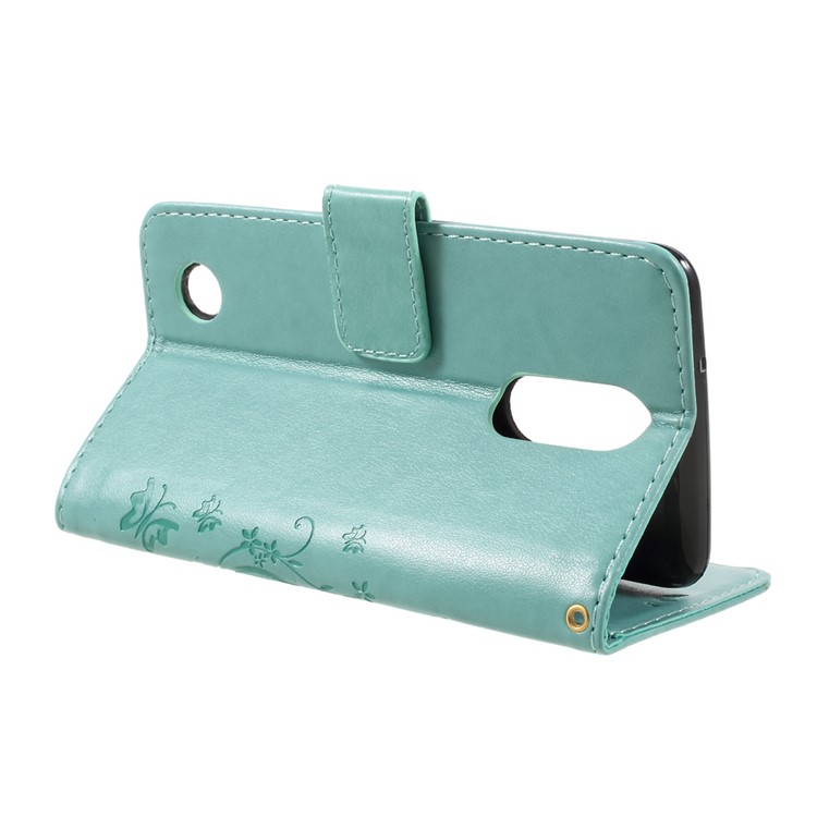 Butterfly Flower Imprinted PU Leather Wallet Case Stand for LG K8 (2017) - Cyan-5