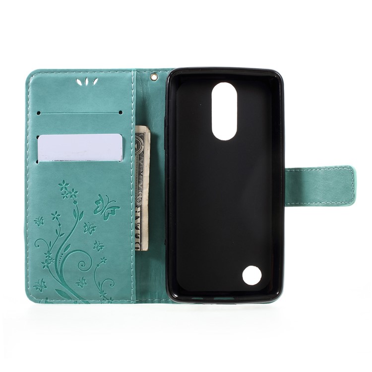 Butterfly Flower Imprinted PU Leather Wallet Case Stand for LG K8 (2017) - Cyan-6