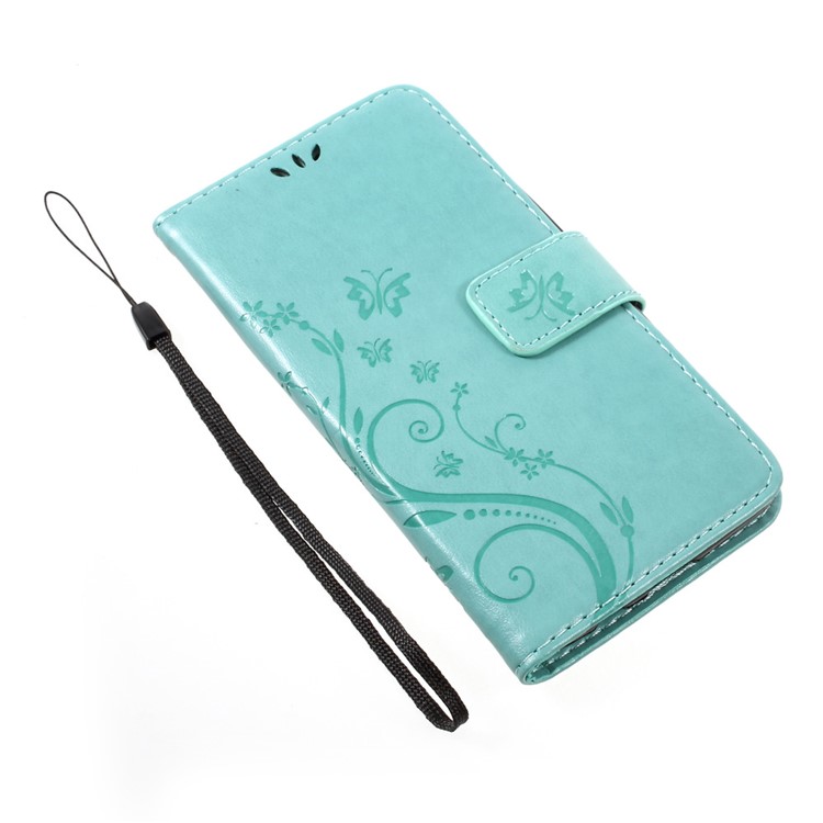 Butterfly Flower Imprinted PU Leather Wallet Case Stand for LG K8 (2017) - Cyan-7