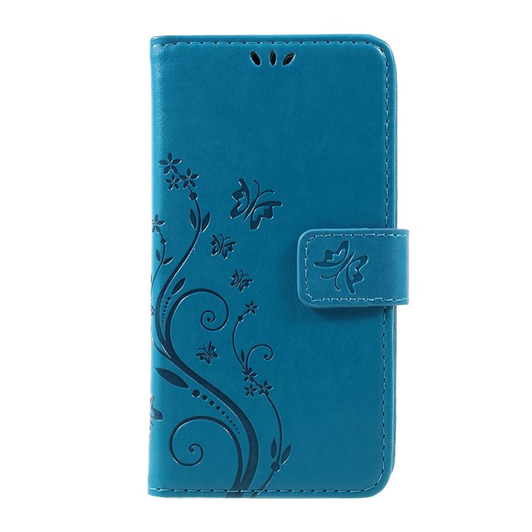 Butterfly Flower Imprinted Wallet Leather Protective Case for LG K8 (2017) - Blue-1